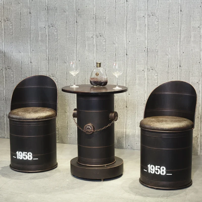 

Creative Home Storage Oil Bucket Stool American Industrial Style Oil Bucket Table Vintage Iron Bucket Chair with Backrest