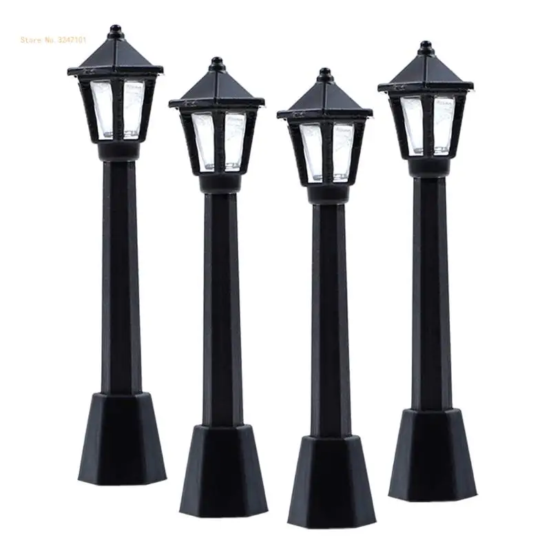 4pcs Post Street Lights Microscopic Model Miniature Village Pathway Lantern Dropship