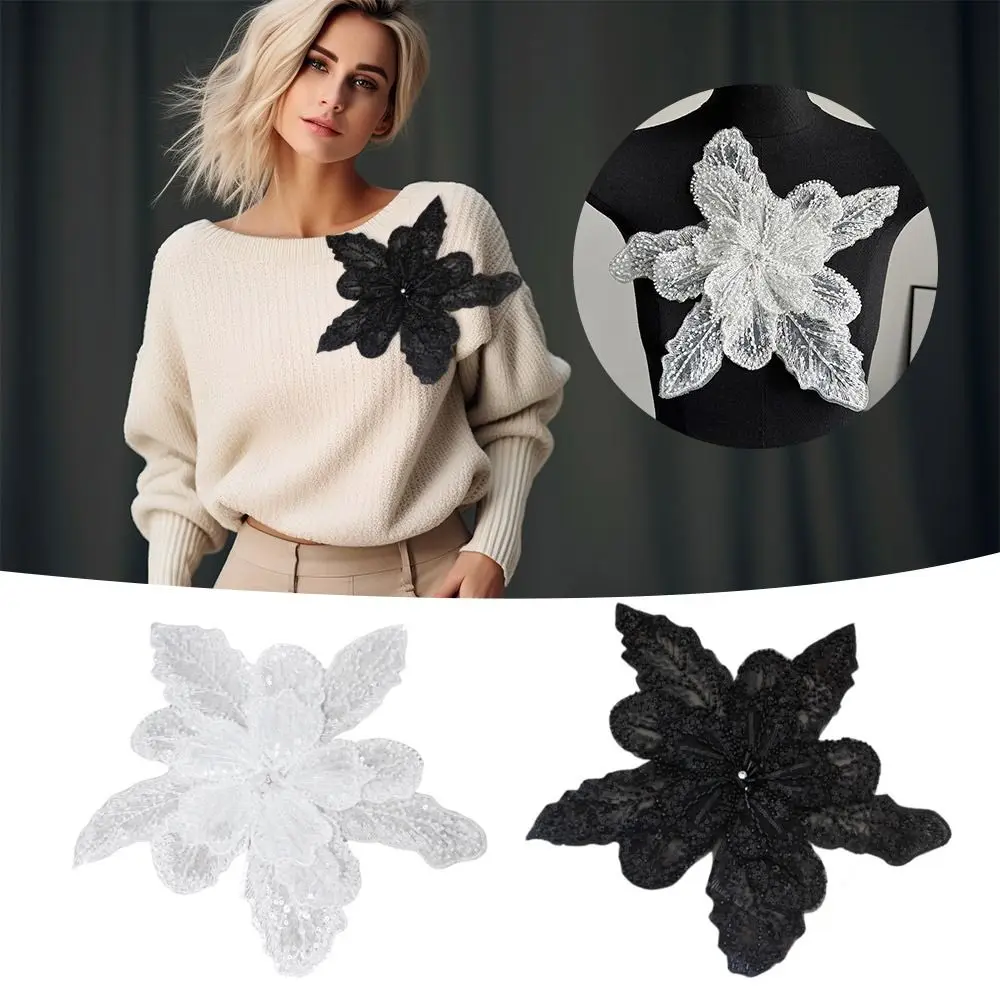 Multi-layer Flower Brooch White Sequin Beaded Three-dimensional Flower DIY Clothing Decoration Collar Flower Women