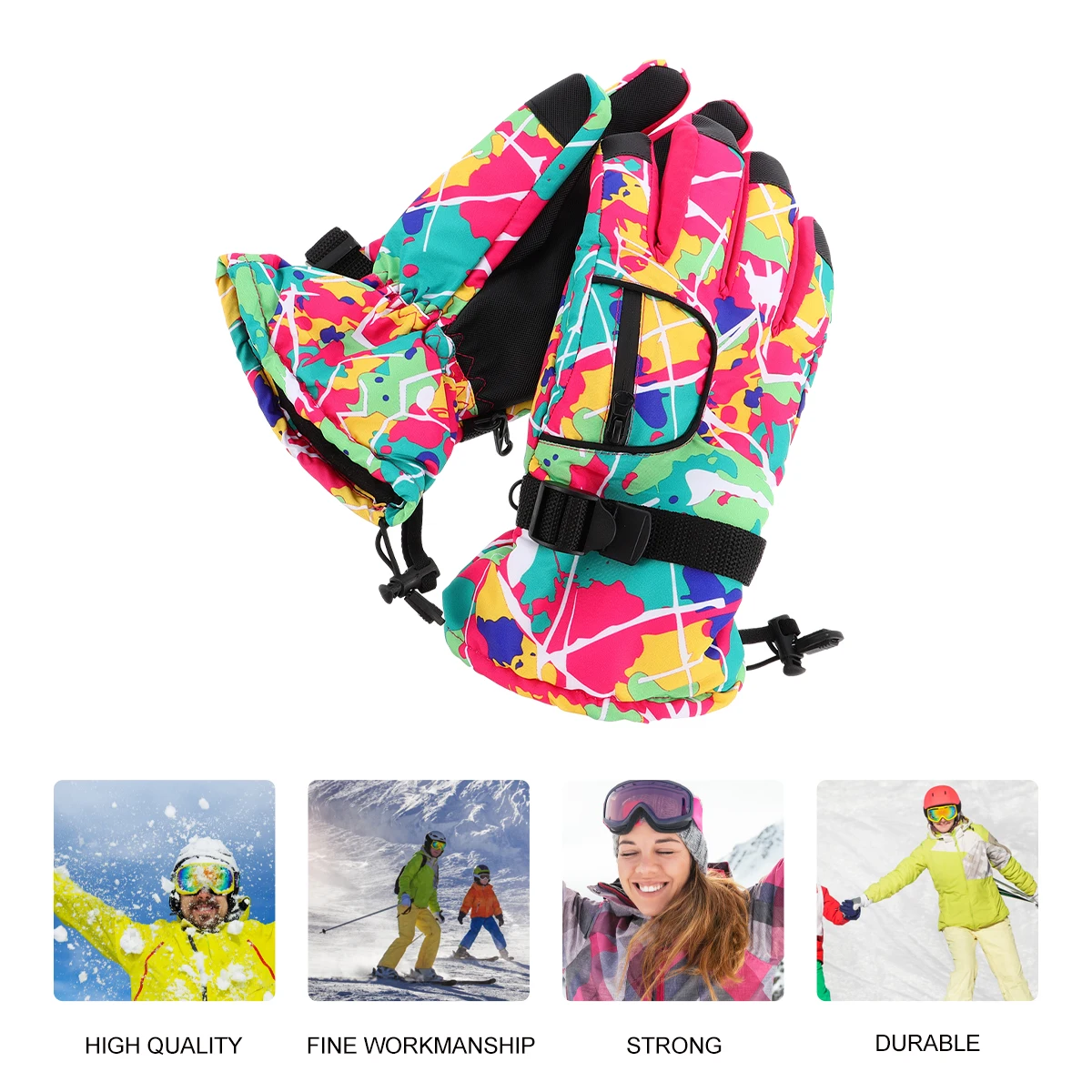 

Winter Warm Hand Gloves Waterproof Outdoor Child Skiing Snowboarding Long Lined Anti Slip Durable Adjustable Buckle