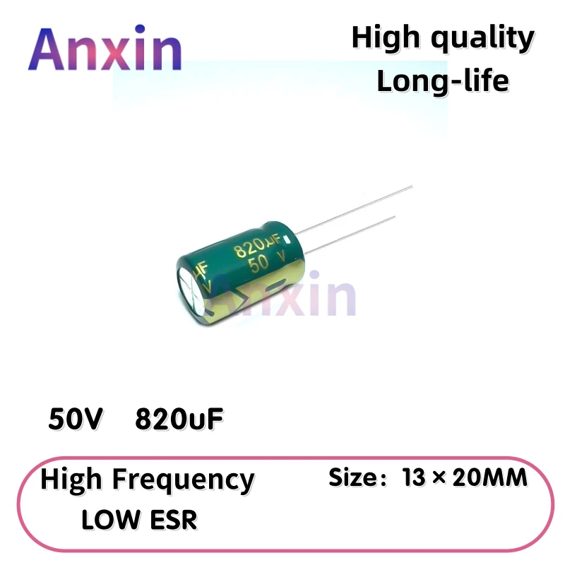 

5PCS 50V820uF Aluminum Capacitor, High Frequency Low ESR 105°C Radial for Power Supply Long-life 13×20MM
