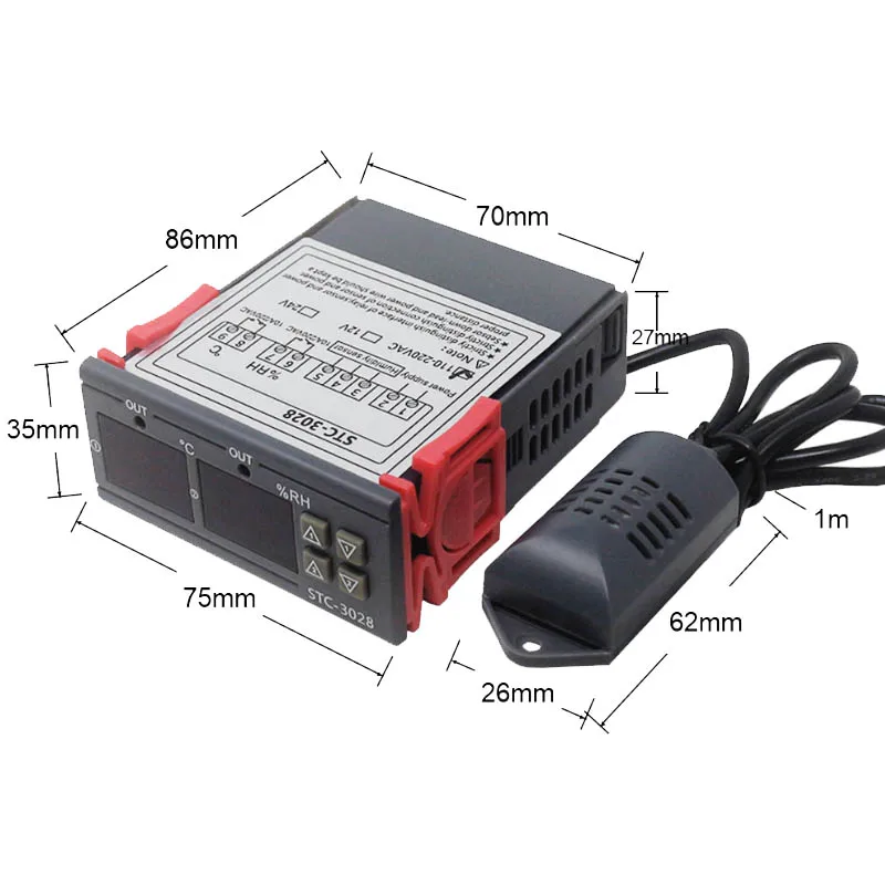 Imagem -02 - Display Digital Termostato Temperatura e Controle de Umidade Termômetro Higrômetro Incubadora Controlador Dc12v24v Ac220v Stc3028