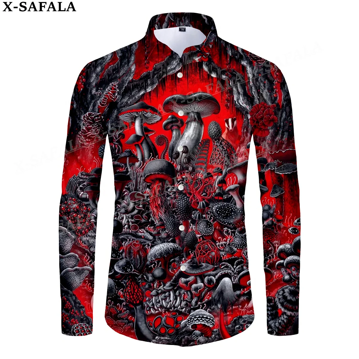 Gothic Mushrooms Psychedelic Trippy 3D Print Men's Luxury Shirt Turn-down Collar Buttoned Up Long Sleeve Tops Hip Hop Tee-2