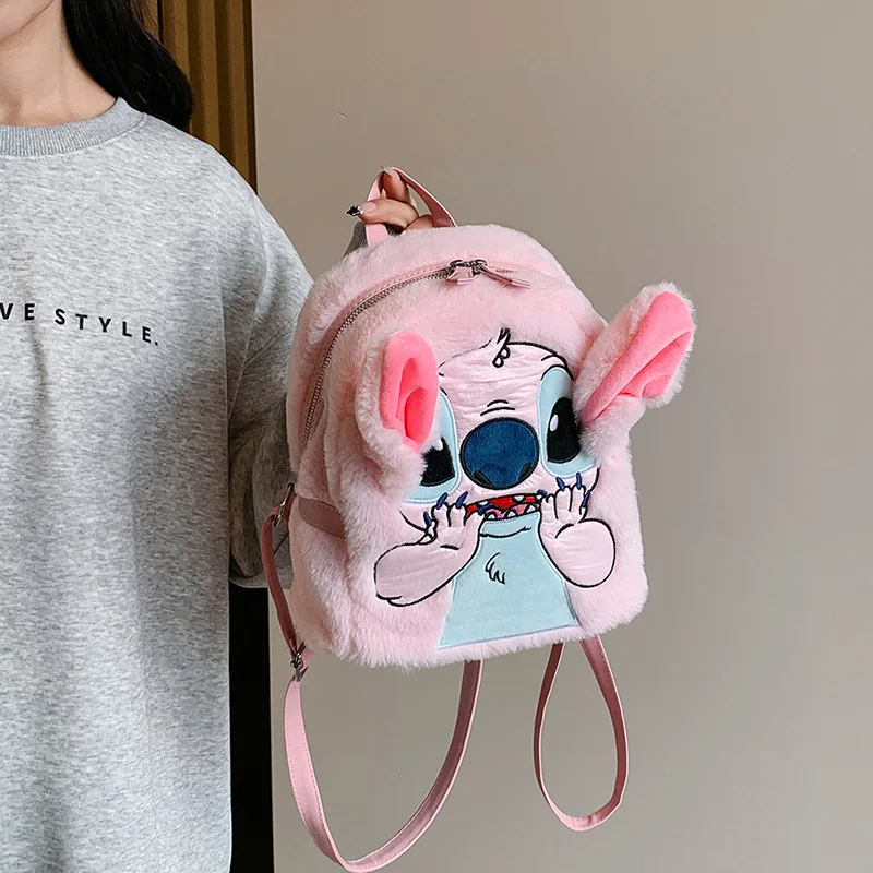 Disney Angel Plush Backpack Cartoon Stitch Cute School Bags for Students Kawaii Anime Bookbag Kids Birthday Gifts