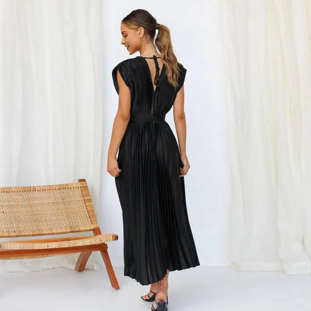 

Women Elegant Dress Stylish Women's V-neck Sleeveless Dress Collection for Office Parties Travel Elegant Pleated for Holiday