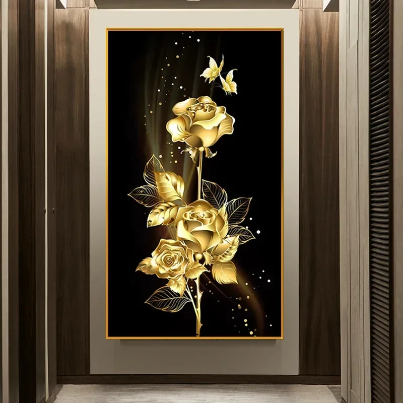 Golden Rose 5d Diamond Painting Full Diamond Embroidery Large Office Living Room Home Decoration Diamond Cross Stitch Kits