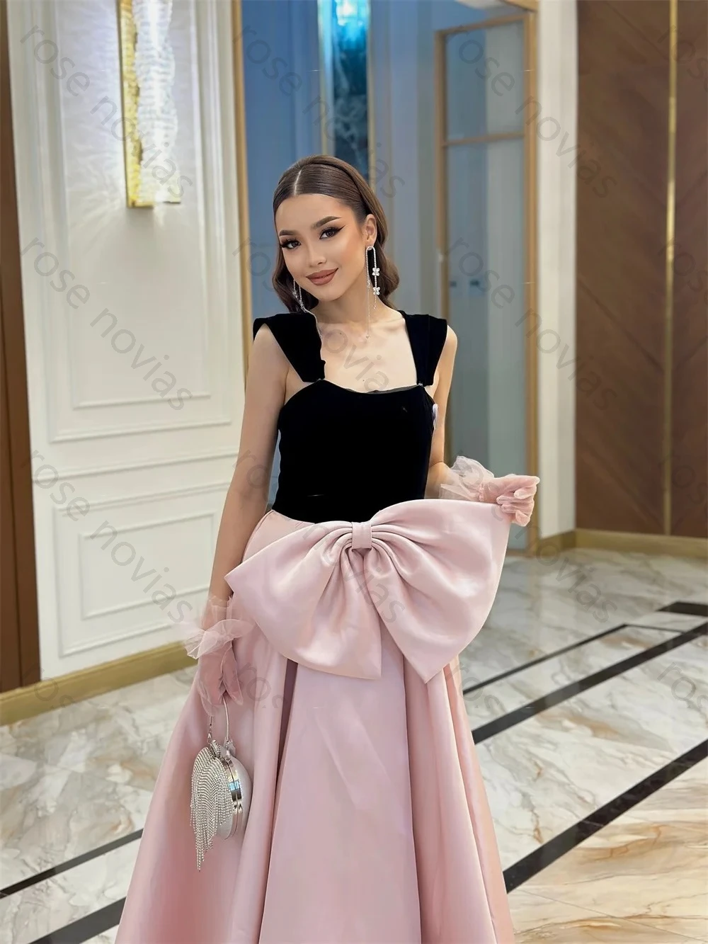 Haute qualité tailles personnalisées disponibles nœud plissé a-ligne col carré robes longues robes d'occasion sur mesure formelle classique rétro