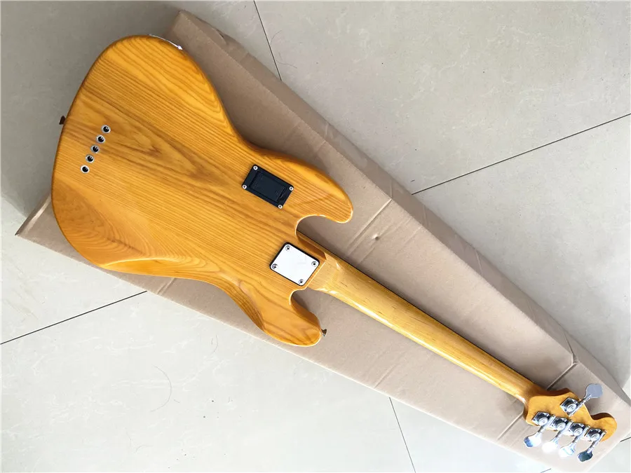 High quality custom edition 5 string electric bass light yellow wax xylophone body maple xylophone neck black guard board