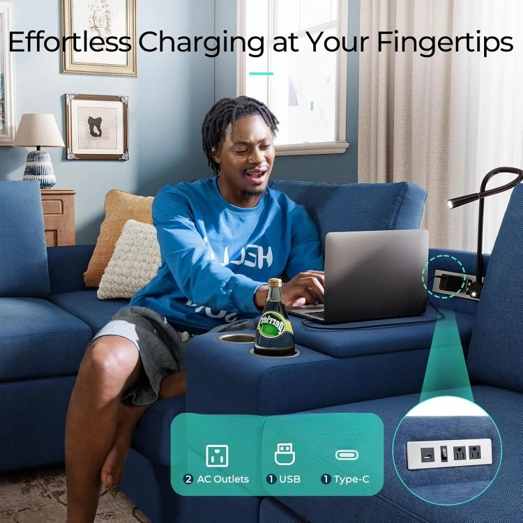 Versatile Console for Rubik I Modular Sectional Sofa, Multifunctional Side Table Integrated Power, Cup Holders, Table