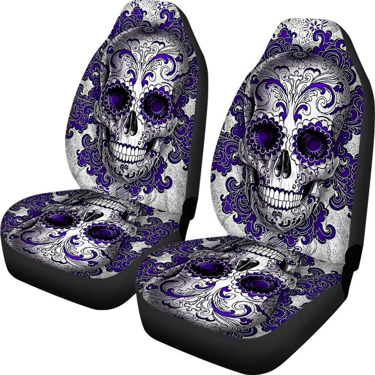 Skull Front Seat Covers Bohemia Design Car Interior Protector Set of 2 Universal Fit for Vehicle Sedan and SUV