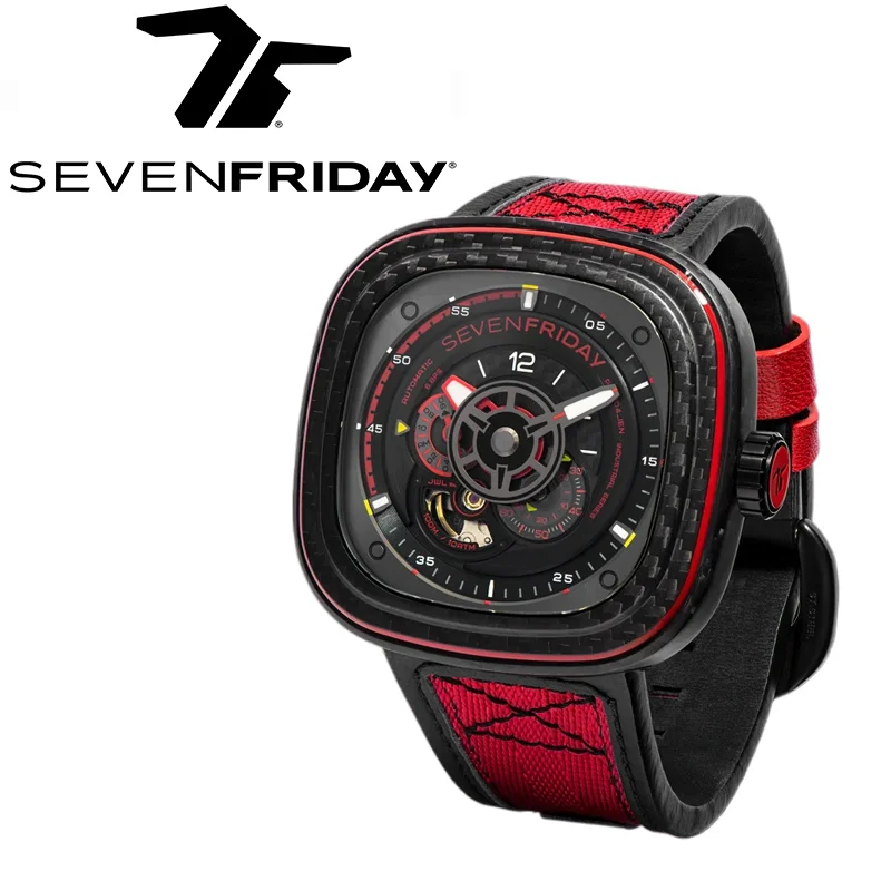 SEVENFRIDAY watch P3C-04 mature men\'s square large dial mechanical watch P series men\'s and women\'s automatic watch luxury brand