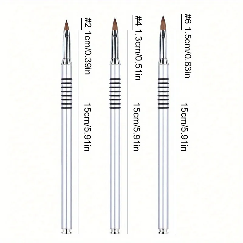 3pcs 3D Nail Brush Light Silver Design Liquid Powder Carving Extension Pen Manicure Nail Tip Flower Drawing Tools