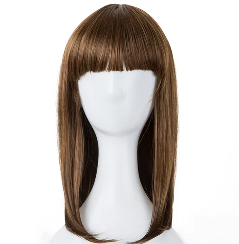 Cabelo ondulado de fibra sintética resistente ao calor para meninas, Perucas pretas, Castanho claro, Circunferência da cabeça, 4 a 10 anos, 44 cm