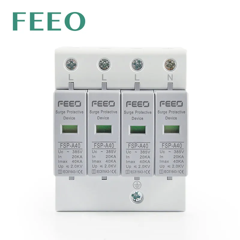 

FEEO Din rail 1P 2P 4P 20-40kA T1+T2 AC Surge Protective Device 275V 385V 420V House use hold Surge Protector Low-voltage AC SPD