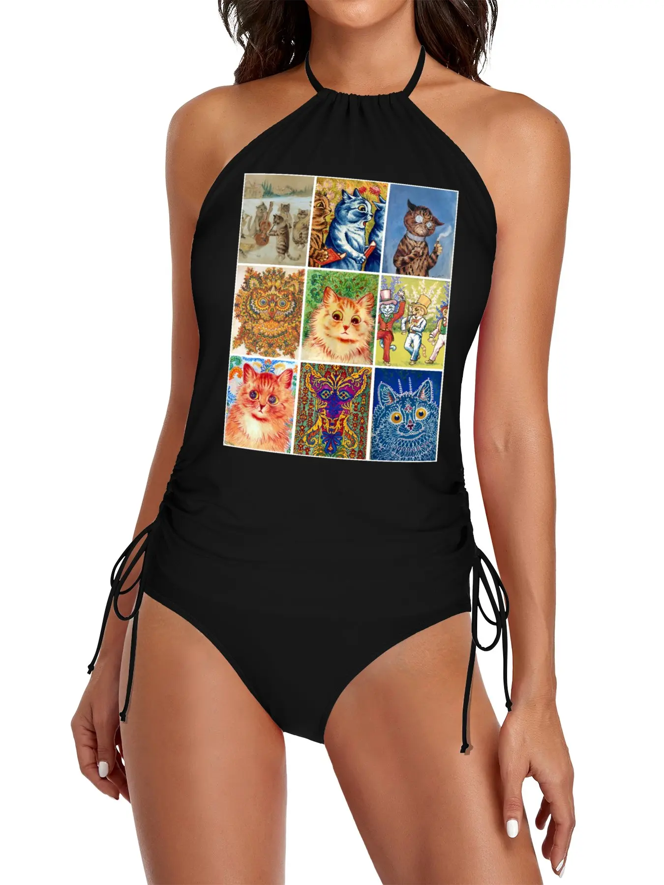 

HD LOUIS WAIN - Cats Split Swimsuit Set Black swimsuit swimsuit ladies woman swimwear bikini
