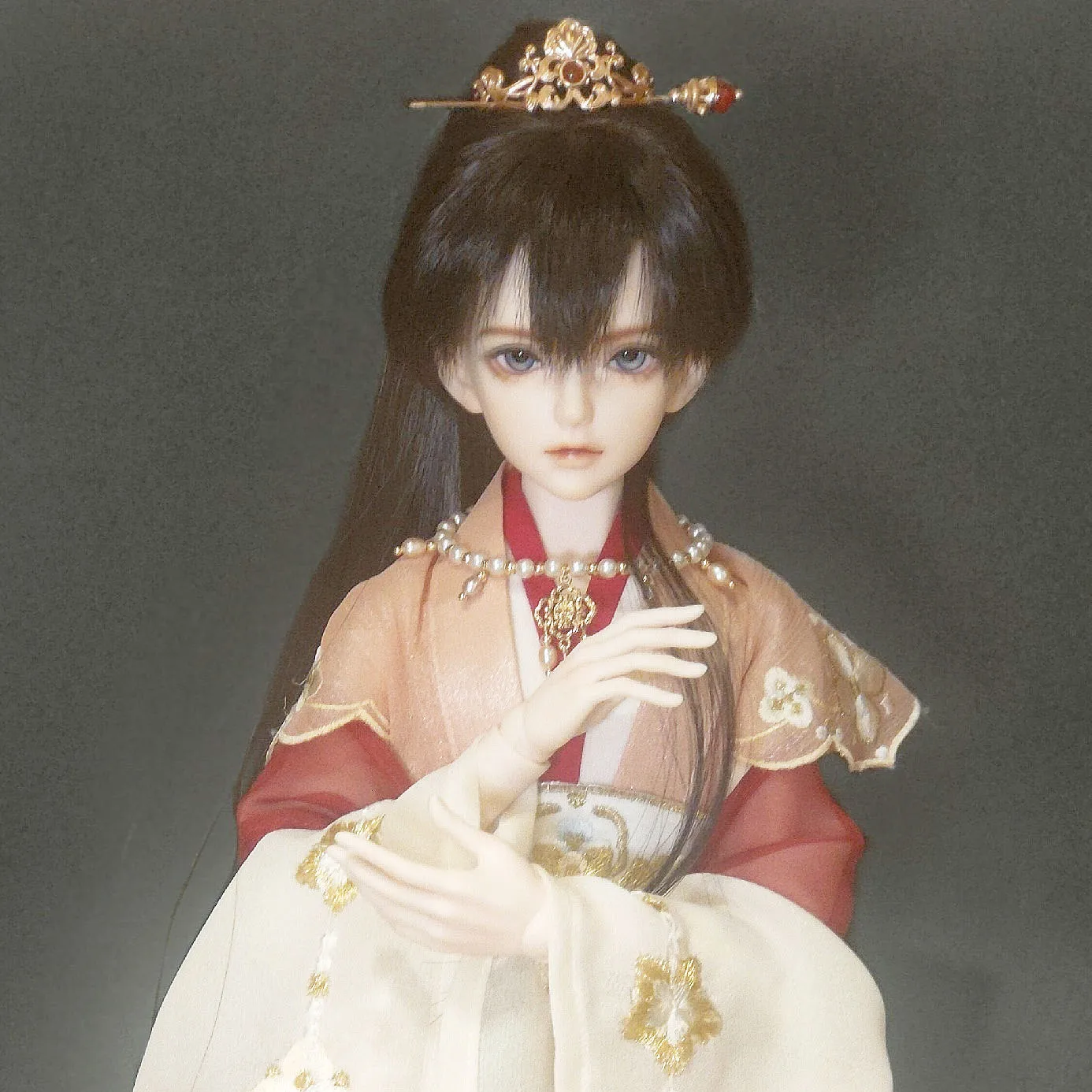 Miedziana pozłacana czerwona tiara z agatem, 1/4 1/6 BJD Doll Crown Toys Akcesoria
