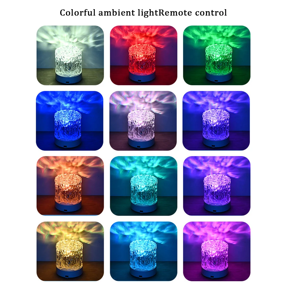 Water Ripple Projector Night Light, Decoração de casas, Bedroom Bedside Game Atmosphere, Holiday Gift, 16 cores, Crystal Lamp, 2024