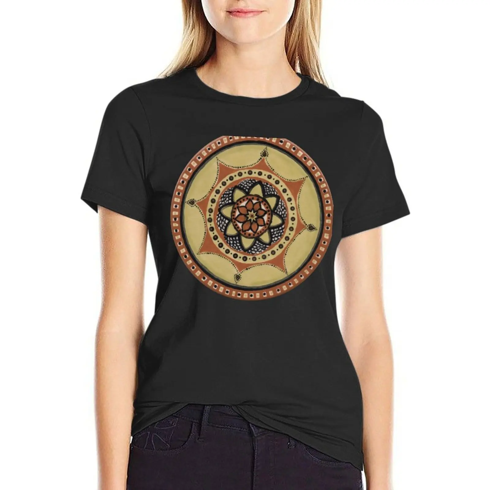 

Green and Orange Trivet Mandala T-Shirt vintage clothes shirts graphic tees Women's tops