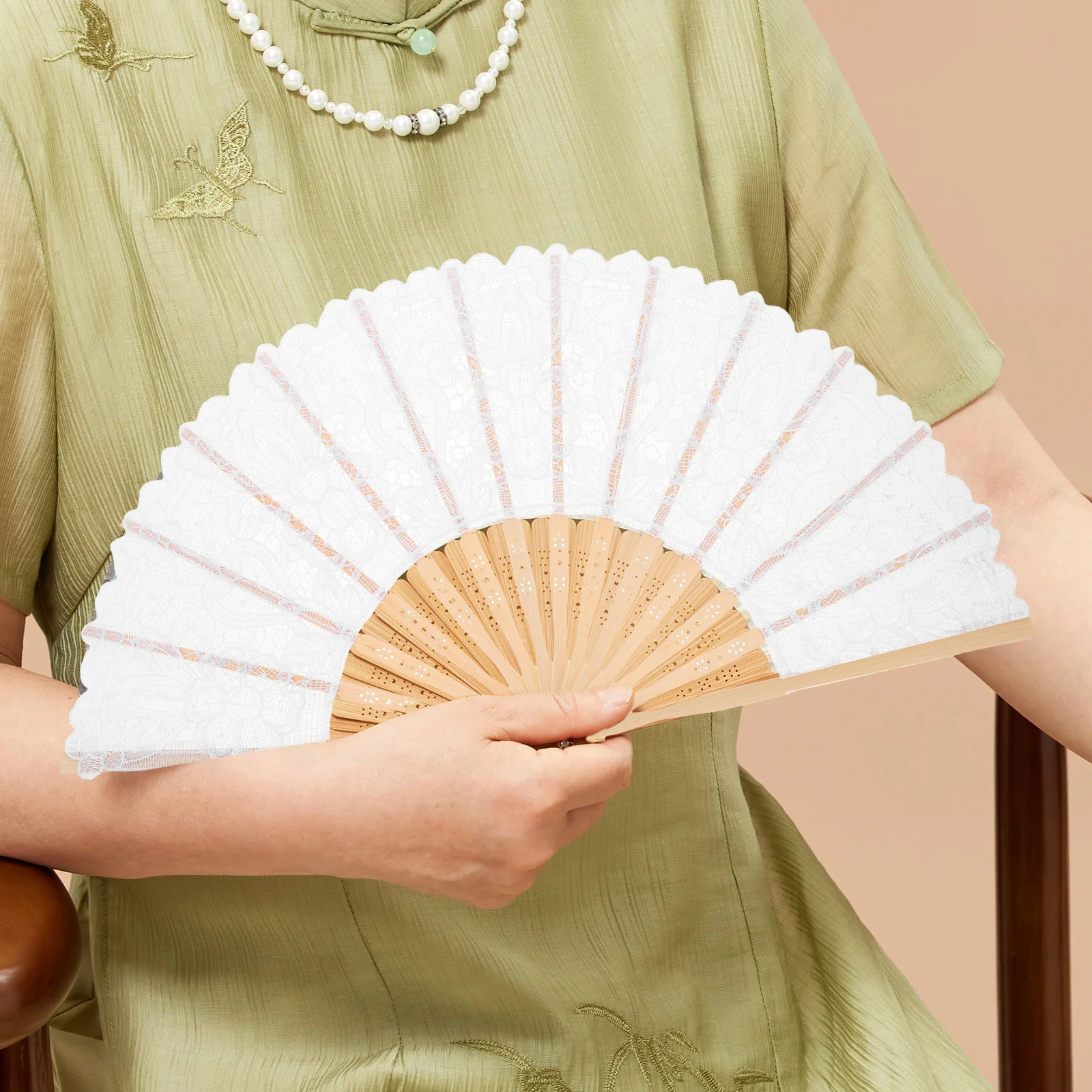 

Lace Folding Fan Handheld Bamboo Vintage Silk Retro Elegant Decorative Fan for Wedding Bridal Dancing Prop and Home Decor