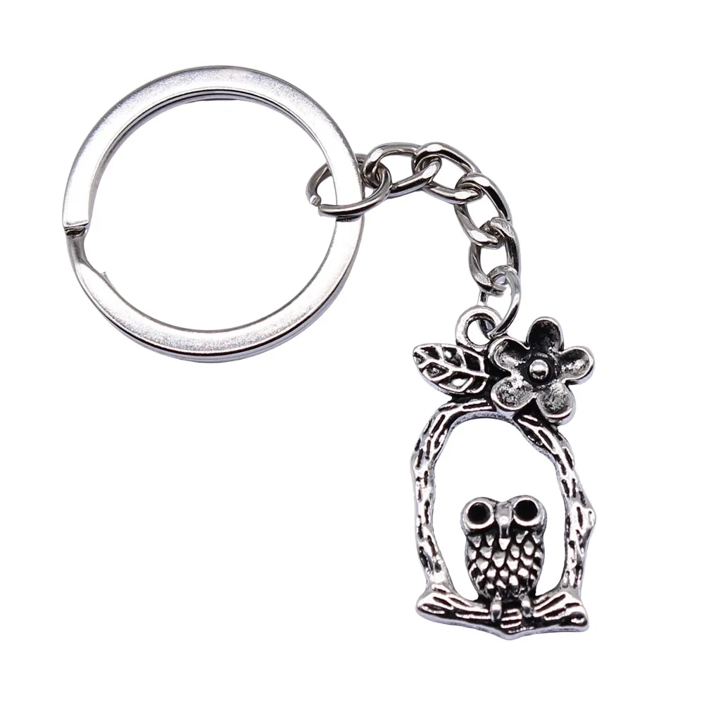 Souvenirs Gift DIY Metal Keychain Holder Antique Silver Color 17x31mm Cute Flower Owl Pendant Keyring view 4