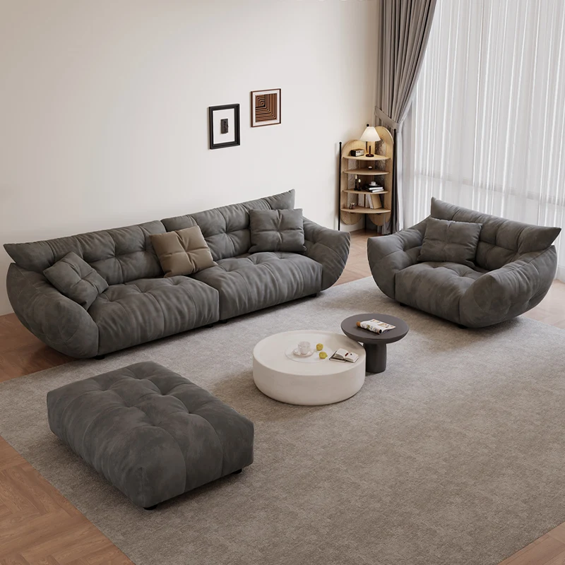 Nordic fabric living room, modern and simple,Italian light luxury,latex down,small apartment,straight row skin feeling down sofa