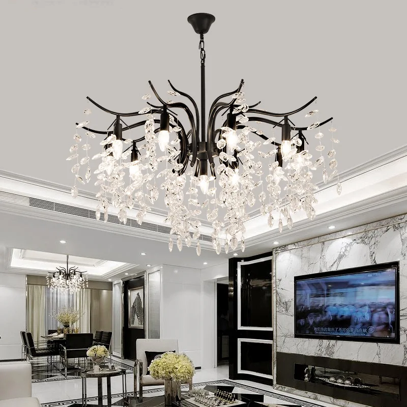 American Luxury LED Crystal Chandelier Modern Minimalist Retro New Living Room Lamp Bedroom Creative Art Branch Lighting Lustre