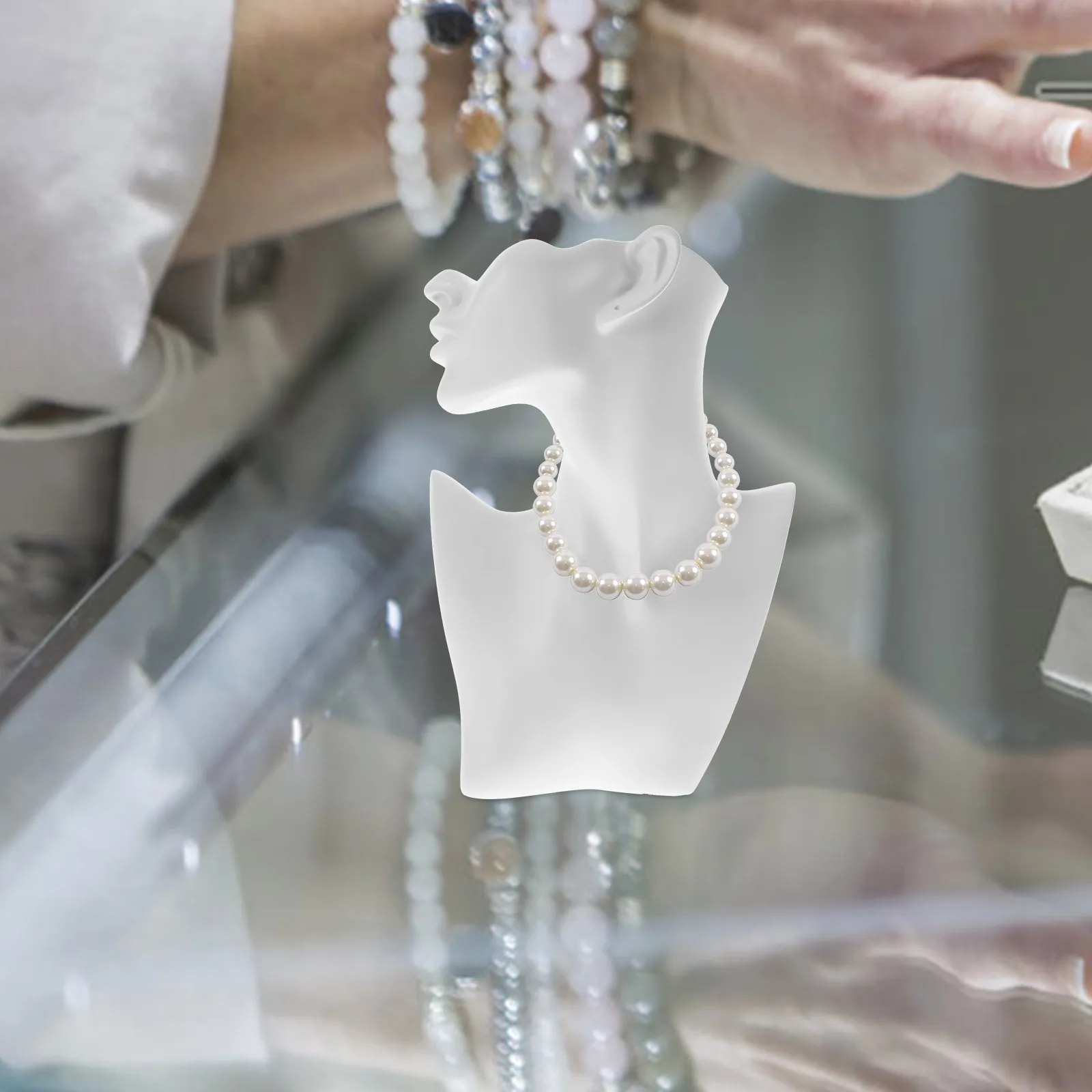 

Jewelry Display St Half Face Mannequin White Resin Elegant Stylish Unique Atmosphere Easy Beautiful