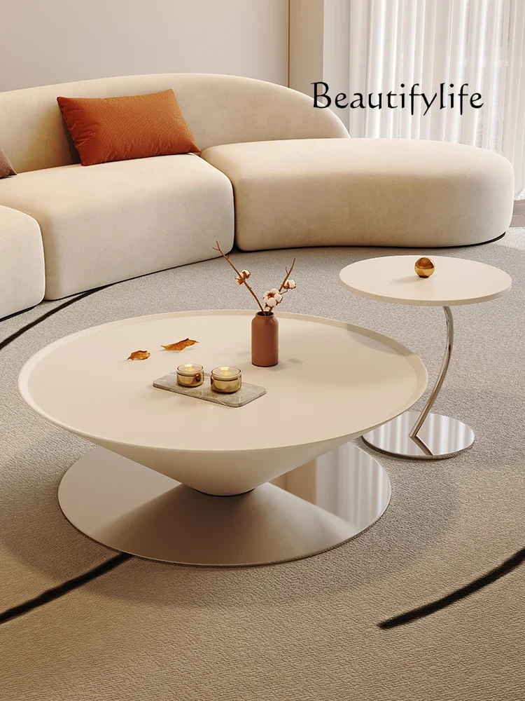 

Cream wind round coffee table living room household Italian minimalist light luxury Japanese new coffee table combination