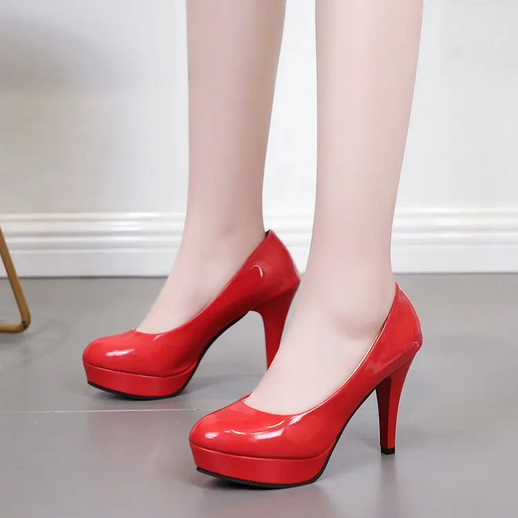 Fashion High Heels Pumps Shoes Women White Wedding Shoes Thick Red Heels Summer Party Pumps Footwear Black White Round Shoes