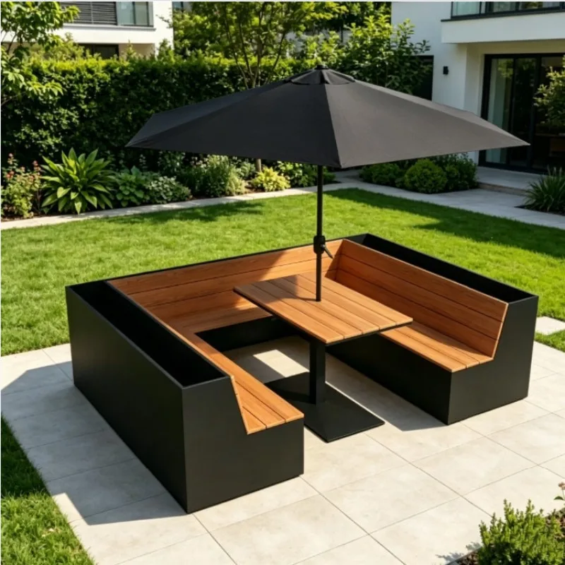 Outdoor flower box table and chair combination, street shops outside the clock in the booth plastic wood dining table and chairs