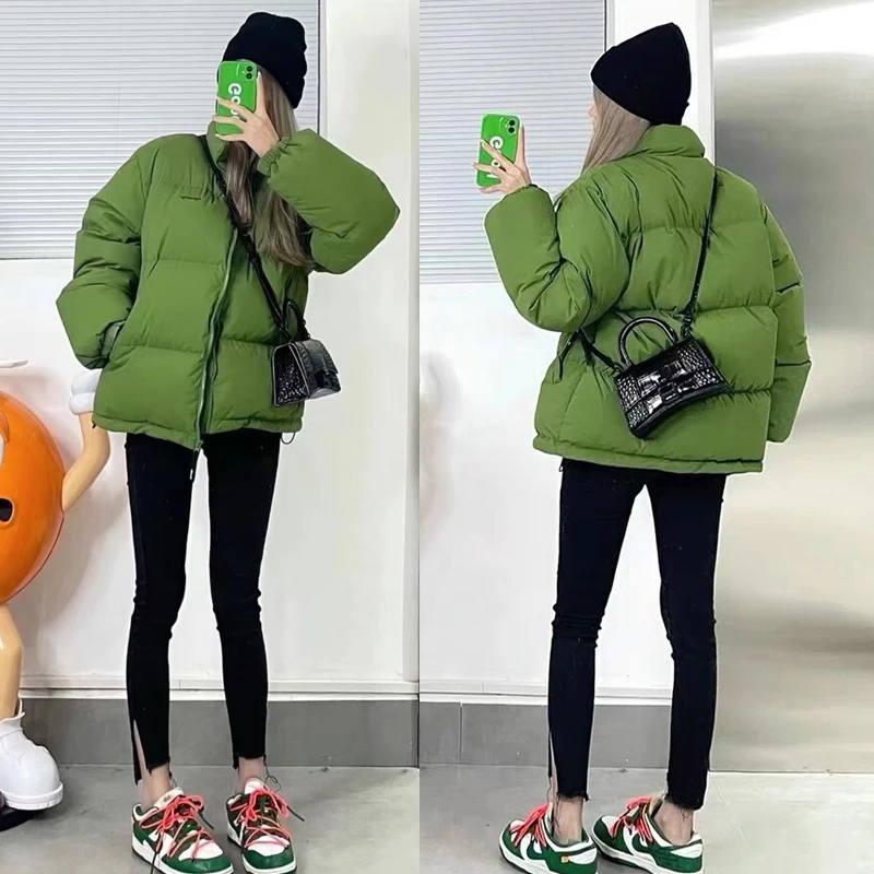 2022 Fashion Chic Casual Down Coats Women Winter Oversized Thick Warm Padded Jackets Female Clothes Loose Parkas Green Overcoat