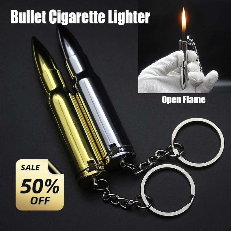 

Creative and Personalized Electroplated Bullet Pendant Grinding Wheel Open Flame Lighter Bright Pointed Bullet Novelty Lighters