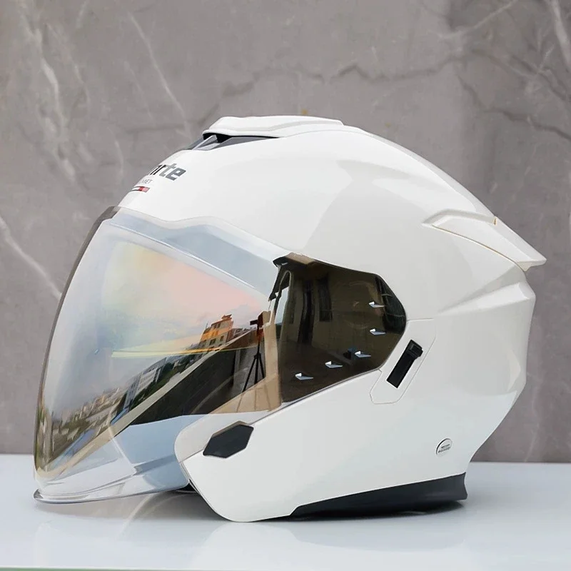 Original Mxnrte Brand Pearl White Helmet Men and Women Double Lens Half Helmet Motorcycle Off-Road Summer Helmet Cross Casco