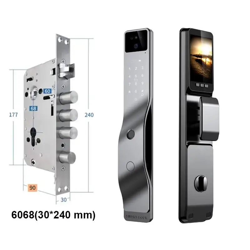 2025 New Smart Door Lock 3D Face Recognition Smart Home Door Lock WiFi NFC Digital Electronic Lock Wifi Camera Rfid Card Works