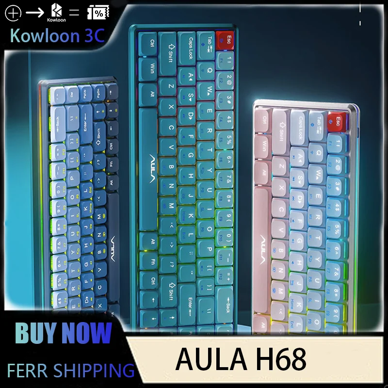 AULA H68 Mechanical Keyboard Low Profile Switch Laptop Desktop Tablet Tri-Mode Wireless Bluetooth Slim RGB Responsive  Portable