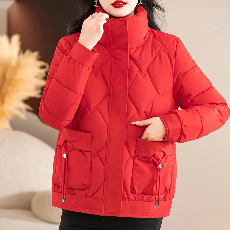 2025 Fashion Autumn Winter Parkas Women's Short Coats Cotton-padded Jacket Thicken Loose Stand-up Collar Overcoat Warm Jackets