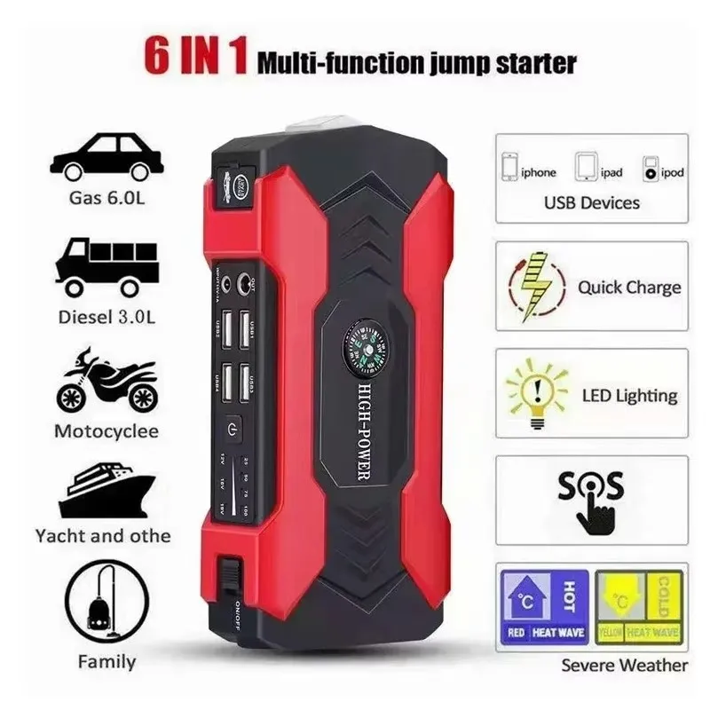 

98000mAh Car Jump Starter - 12V Emergency Booster Power Bank for Auto/Truck/Motorcycle w/USB Charger