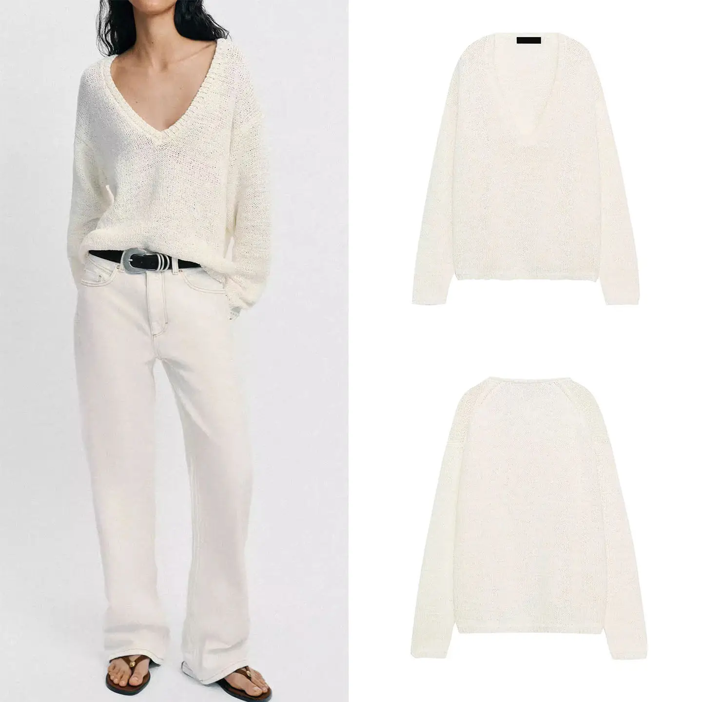 

Casual Knitted Long Sleeve V-Neck Color All-Match Women's Sweater Spring 2026 ZADATA Loose Fit Comfortable Daily Wear