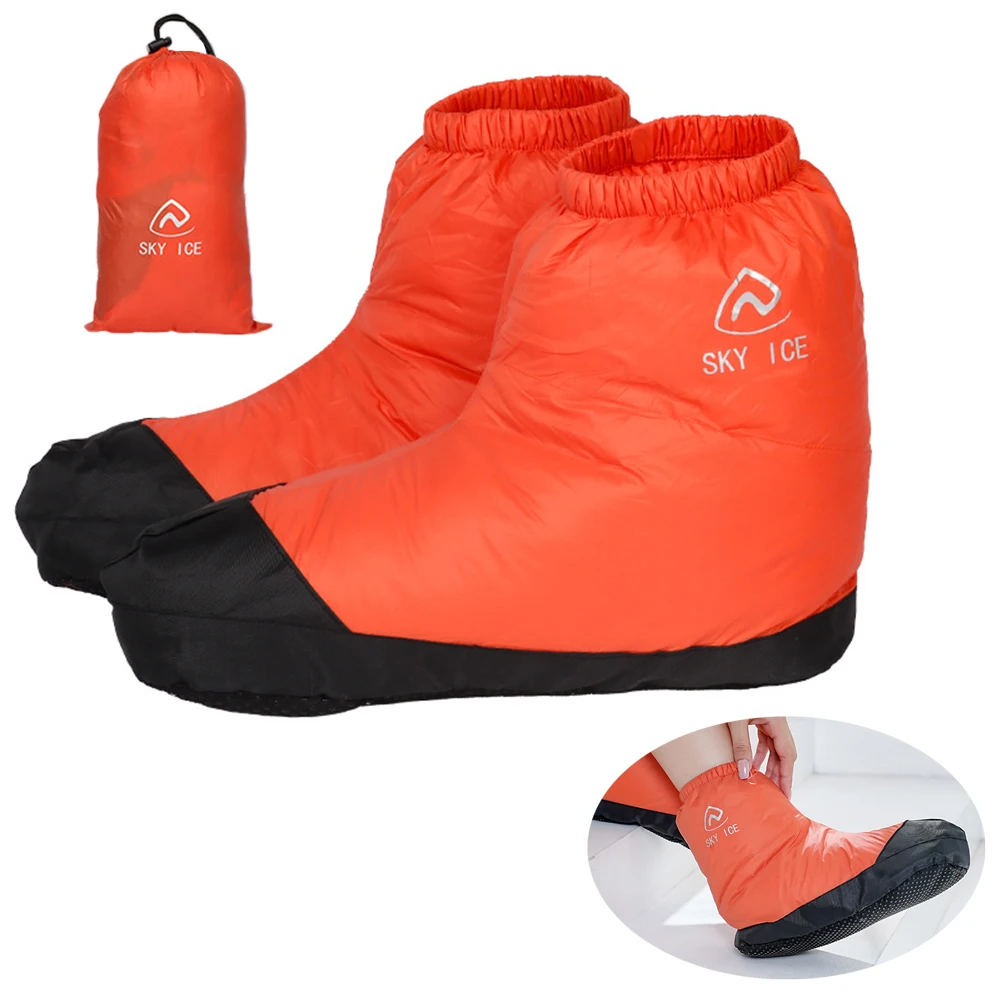 Ultralight Anti-Slip Winter Duck Down Booties Men Women Down Slippers Warm Socks Soft Cozy Water-Resistant Camping Sleeping