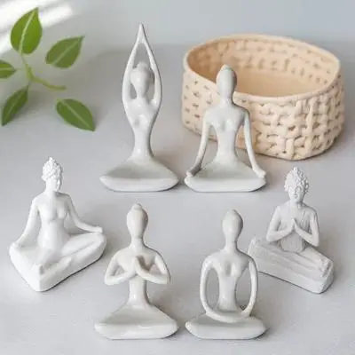 

4pcs Decorative Yoga Figurines Ceramic Abstract Sculptures Lightweight Home Decor For Hotel Desktop Decoration
