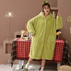 Kawaii hochwertige Mädchen Plüsch Cartoon Pyjamas Winter Frauen Flanell Pyjamas verdickt gepolsterte Nacht Robe Homewear Set Pijama