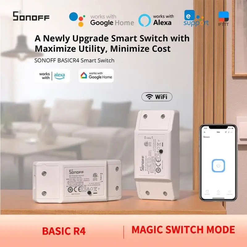 Sonoff Basic-r4 Mini Wifi Smart Switch Upgraded Basicr2 Magic Switch Mode Esp32 Support Home Assistant Alexa Alice Ewelink App