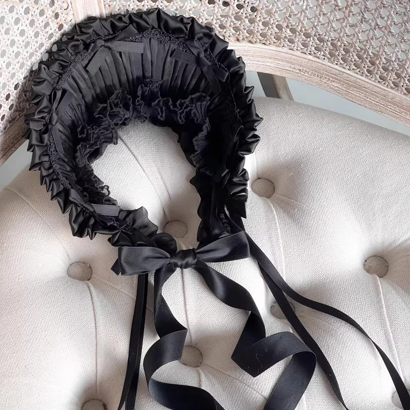 

Original Lolita Handmade Bonnet Hat Small Ribbon Black Customizable Color Change