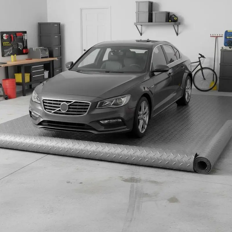 

PVC Workshop Floor Cover 228.35 x 59.05 inch For Vehicle Parking Gym Room Utility Trailer Diamond Pattern Texture 93.65 sq.ft Coverage Area Silver Finish Heavy Duty Matting Roll