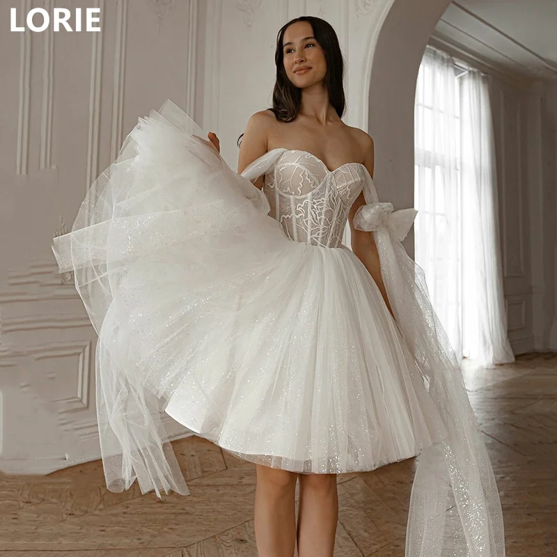 

LORIE A-Line Off The Shoulder Short Wedding Dress Sweetheart Mid-Calf Prom Gowns Backless Bride Formal Party Dress Customized