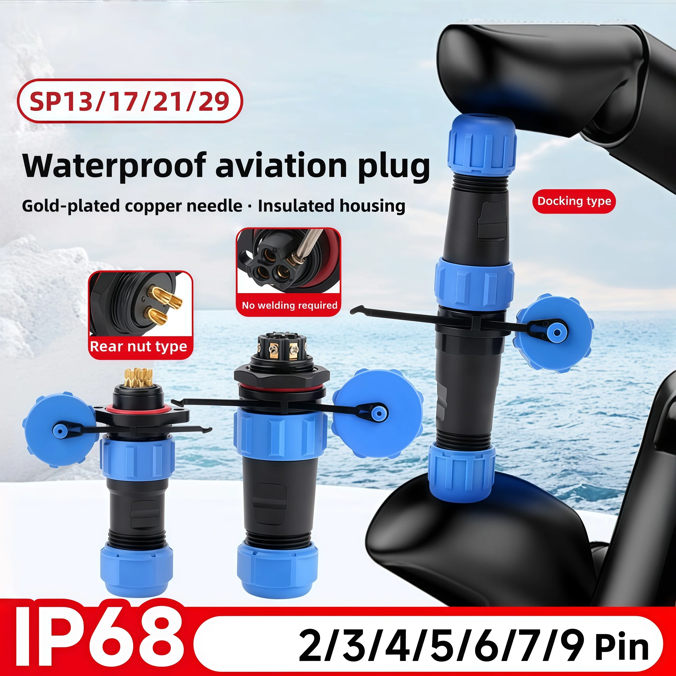10PCS   SP13, SP17, SP21, SP29 2-16 core cable waterproof connector aviation plug IP68