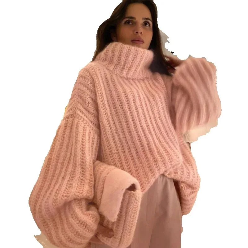 

Autumn Winter High-Necked Sweater Women 2026 New Fashion Loose Casual Knitwear Pure Colour Pullover Thicken Outerwear Female