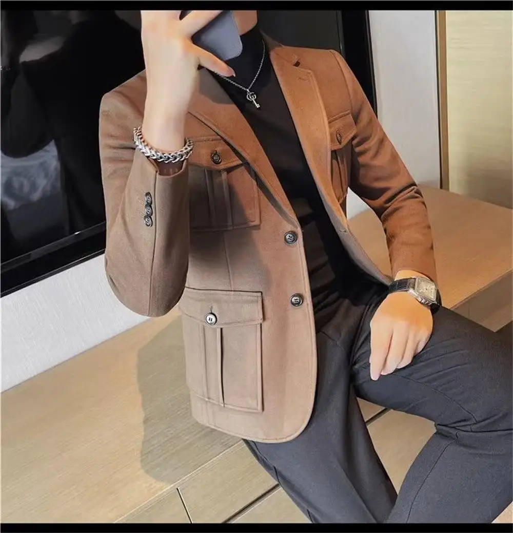 

High-end woolen suit jacket men's short style autumn winter new style casual Korean version woolen suit Coat woolen Blazers