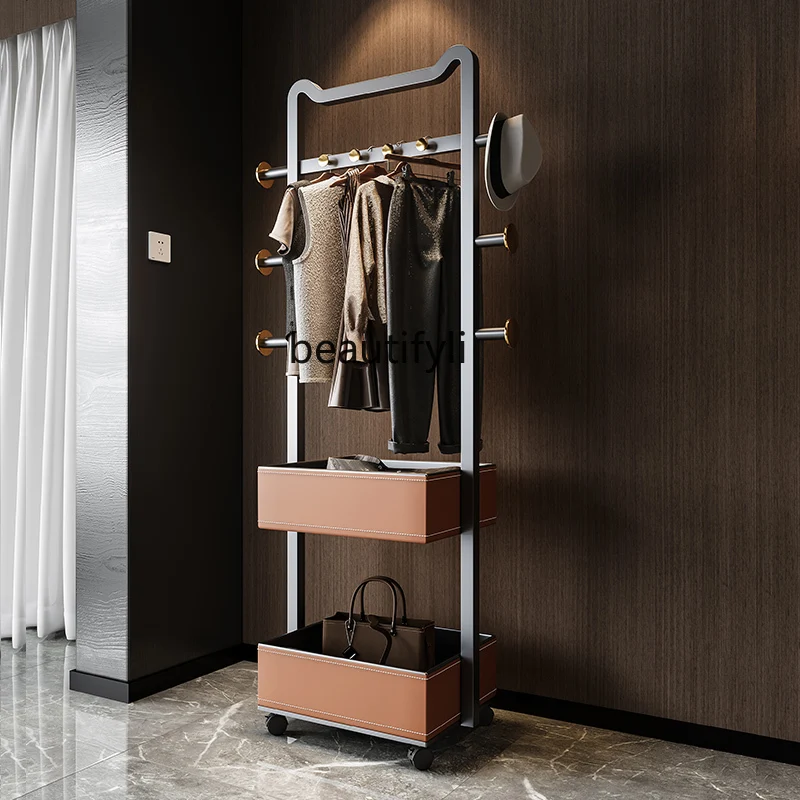 

Italian minimalist coat rack, bedroom removable saddle leather rack, multi-functional floor storage hanger integrated