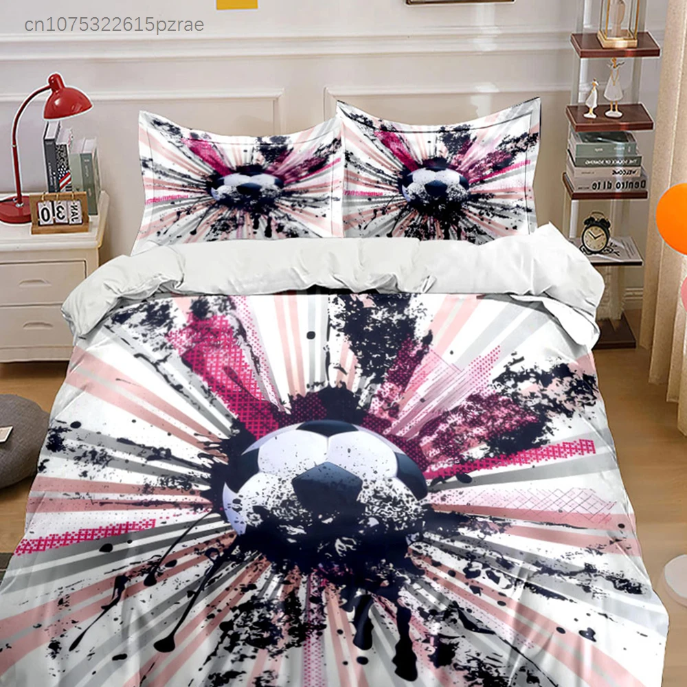 Cool Graffiti Style Soccer Ball 3PCS Bedding Set Soft Microfiber Bed Sheet Pillowcase Set For Football Fans Boys Bedroom Decor